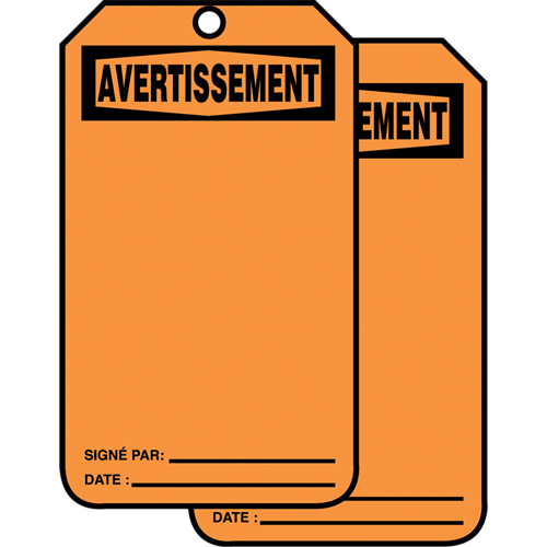 Accuform Signs FRMWGT205PTP Safety Tags, Plastic, 3-3/8" W x 5-7/8" H, French