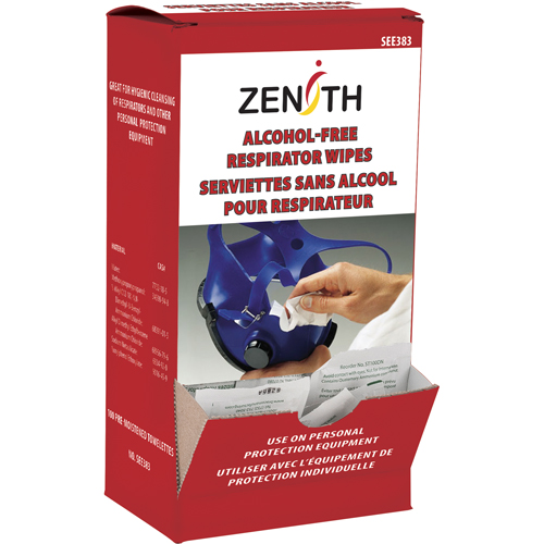 Produits de sécurité Zenith SEE383 Lingettes nettoyantes pour respirateurs et EPI, Lingettes