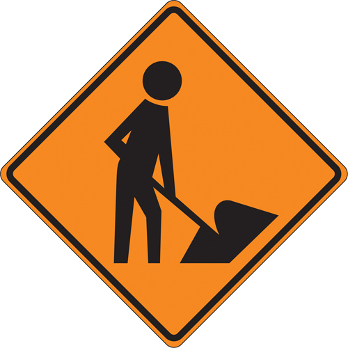 Accuform NMC FRC307FL Tilt-Adjust Men at Work Roll-Up Construction Sign, 36" x 36", Vinyl, Pictogram