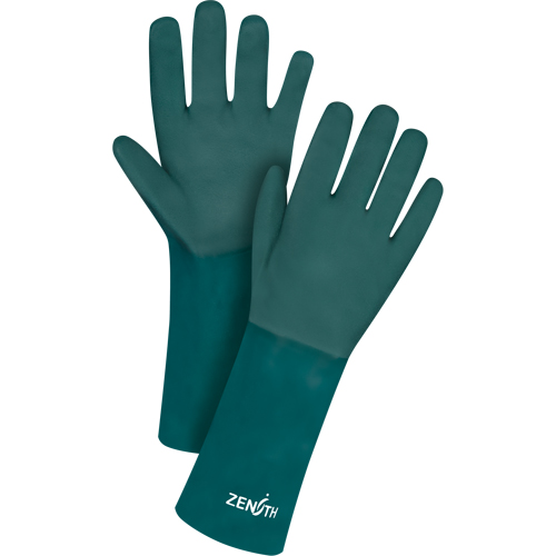 Zenith Safety Products SEE801 Double Dipped Green Gloves, 14" L, PVC, Cotton Jersey Inner Lining, 70-mil