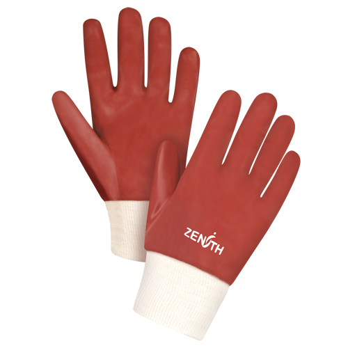 Produits de sécurité Zenith SEE806 Gants rouges &agrave; fini doux r&eacute;sistants aux produits chimiques, Taille Grand/9, 10" lo, PVC, Doublure en Interlock, 47-mil