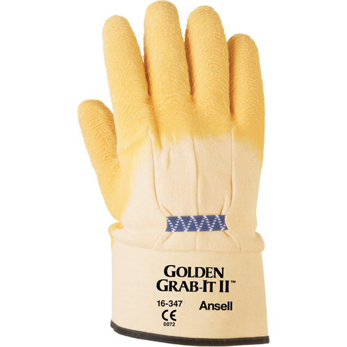 Ansell 16347100 Golden Grab-It&reg; II Gloves, 10/X-Large, Rubber Latex Coating, 13 Gauge, Nylon Shell