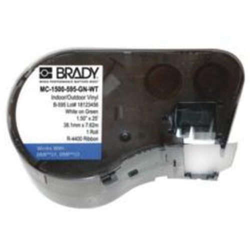 Brady M5C-1500-595-GN-WT Ruban pour &eacute;tiqueteuse, Vinyle, Blanc/vert, Largeur de 1,5"