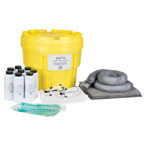 Zenith Safety Products SEI262 Caustic Spill Kit, Hazmat, Overpack/Salvage Drum, 20 US gal. Absorbancy