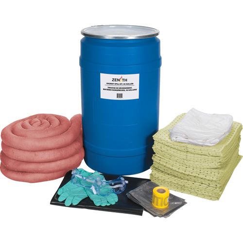 Produits de sécurité Zenith SHP039 Trousse de lutte contre les d&eacute;versements, Mati&egrave;res dangereuses, Baril, Absorbance de 30 gal. US