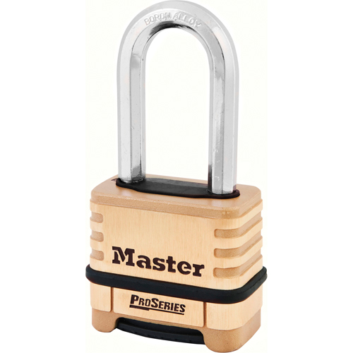 Master Lock 1175LH Cadenas Pro Series, Combinaison, R&eacute;glable, Rev&ecirc;tement en laiton, Largeur de 2-1/4"