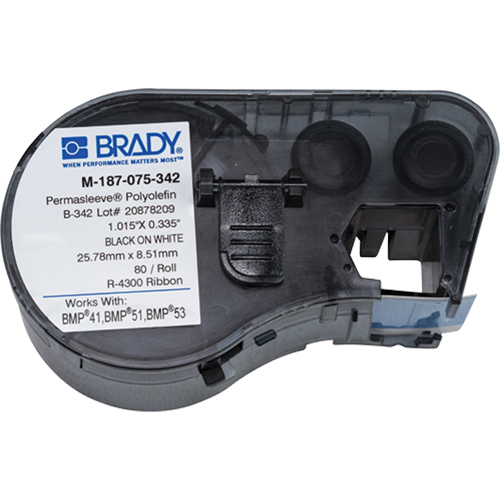 Brady M4-187-075-342 Heat-Shrink Wire Marker Cartridge, Polyolefin, 0.335" L x 0.75" H, White