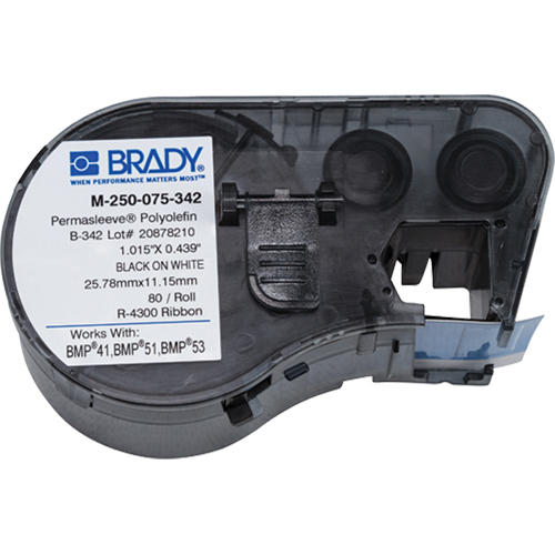 Brady M4-250-075-342 Heat-Shrink Wire Marker Cartridge, Polyolefin, 0.439" L x 0.75" H, White
