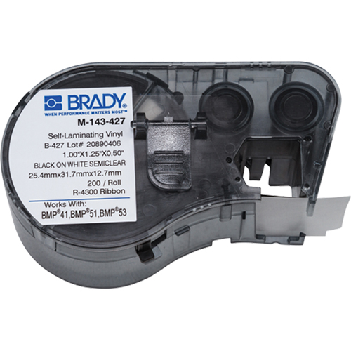 Brady M4-143-427 Cartouche de marqueur de fil thermor&eacute;tr&eacute;cis, Vinyle, 1" lo x 1,25" h, Blanc