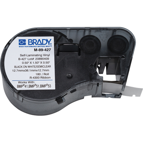Brady M4-89-427 Cartouche de marqueur de fil thermor&eacute;tr&eacute;cis, Vinyle, 0,5" lo x 1,5" h, Blanc