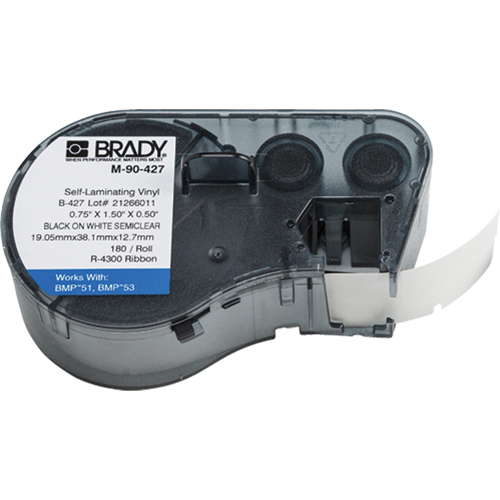 Brady M4-90-427 Heat-Shrink Wire Marker Cartridge, Vinyl, 0.75" L x 1.5" H, White