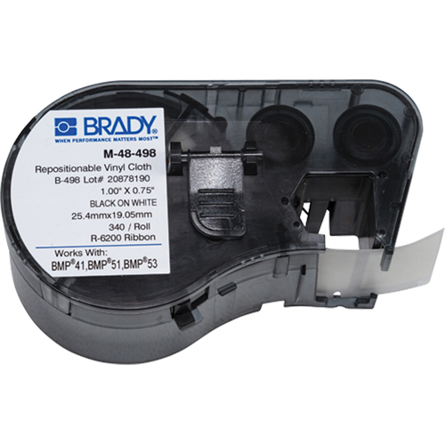 Brady M4-48-498 Heat-Shrink Wire Marker Cartridge, Vinyl, 0.75" L x 1" H, White