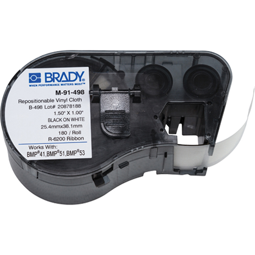 Brady M4-91-498 Heat-Shrink Wire Marker Cartridge, Vinyl, 1" L x 1.5" H, White