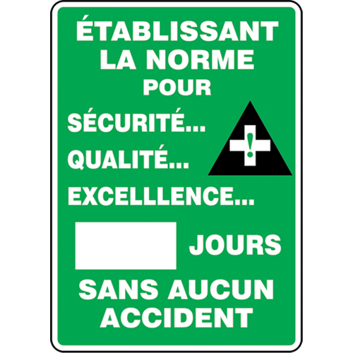 Accuform NMC FRMSR132PL Tableau d'affichage Write-A-Day  Jours sans accident , 20" x 14", Plastique, Français avec pictogramme