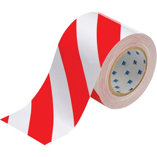 Brady 104378 Ruban de marquage pour planchers ToughStripe, 4" x 100', Polyester, Rouge et blanc