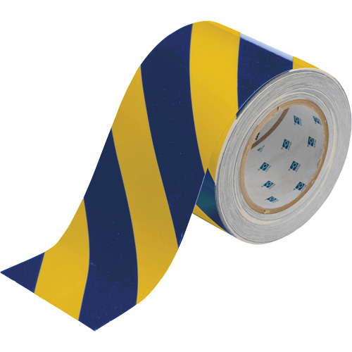 Brady 132441 Ruban de marquage pour planchers ToughStripe, 4" x 100', Polyester, Bleu et jaune