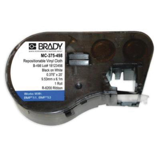 Brady M4C-375-498 REPSTNL.VINYL CLOTH LBLS.375"X20',BLK/WHT,1/CRT