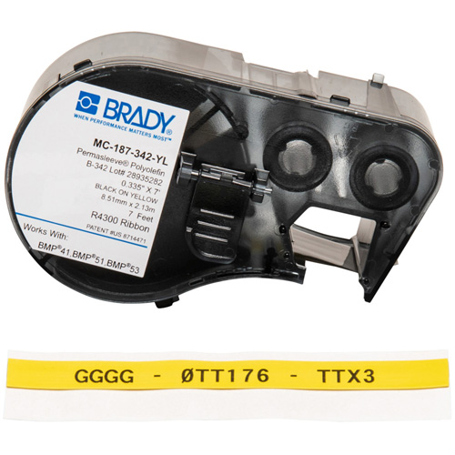 Brady M4C-187-342-YL Wire Marking Sleeve Cartridge, Black