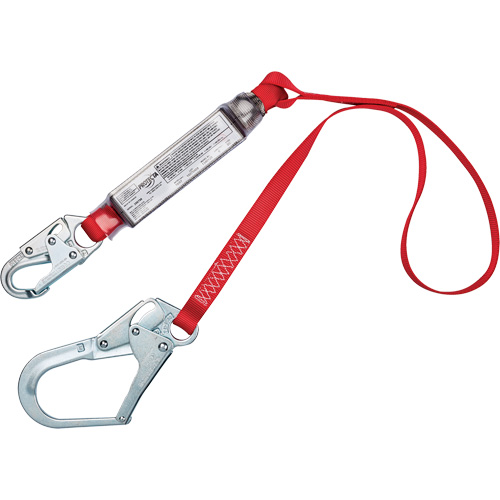 3M Protecta Fall Protection 1341006C Shock-Absorbing Lanyard, 4', Snap Hook Center, Rebar Hook Leg Ends, Polyester