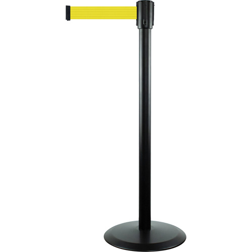 Tensator 890B333333STDNOY5 Slimline TensaBarrier&reg; Barrier Post, Steel, 38" H, Yellow Tape, 7.5' Tape Length