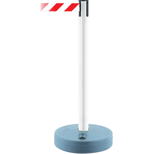 Tensator 885-32-MAX-NO-D3X-C Outdoor TensaBarrier&reg; Barrier Post, Plastic, 37" H, White/Red Tape, 13' Tape Length
