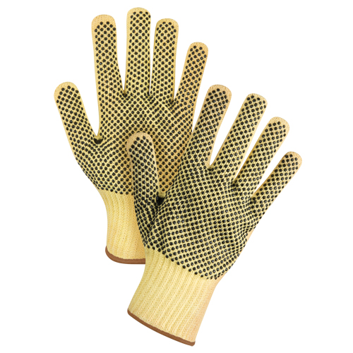 Produits de sécurité Zenith SFP802 Gants tricot&eacute;s deux c&ocirc;t&eacute;s, sans couture, &agrave; pois, Taille Grand/9, Calibre 7, Rev&ecirc;tement PVC, Enveloppe en Kevlar, ASTM ANSI niveau A2/EN 388 niveau 3