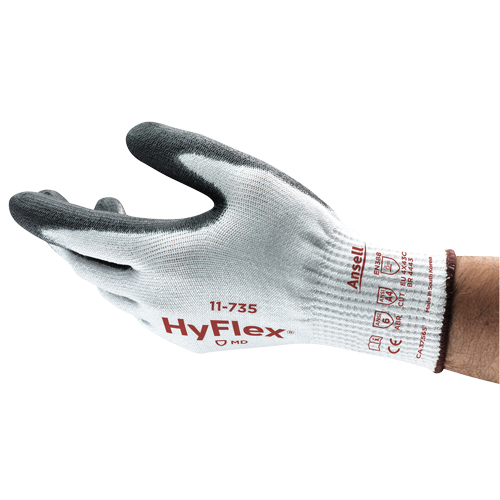 Ansell 11735090 Gants r&eacute;sistants aux coupures HyFlex 11-735, Taille Grand/9, Calibre 10, Rev&ecirc;tement Polyur&eacute;thane, Enveloppe en Nylon/Fibre de verre/PEHP/Spandex, ASTM ANSI niveau A4/EN 388 niveau C
