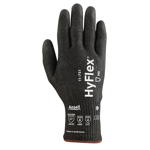 Ansell 11751110 HyFlex&reg; 11-751 Cut Resistant Gloves, Size 2X-Large/11, 10 Gauge, Polyurethane Coated, Nylon/Kevlar&reg; Shell, ASTM ANSI Level A4/EN 388 Level C