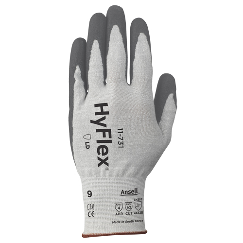 Ansell 11731100 Gants r&eacute;sistants aux coupures HyFlex 11-731, Taille T-Grand/10, Calibre 18, Rev&ecirc;tement Polyur&eacute;thane, Enveloppe en Nylon/Fibre de verre/PEHP/Spandex, ASTM ANSI niveau A2/EN 388 niveau B