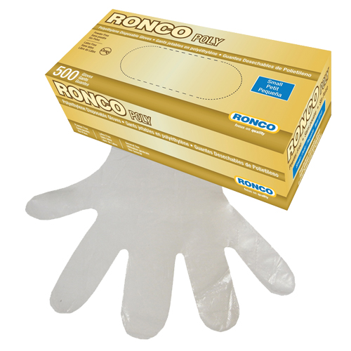 Ronco 141 Disposable Glove, Small, Polyethylene, 1-mil, Powder-Free, Clear