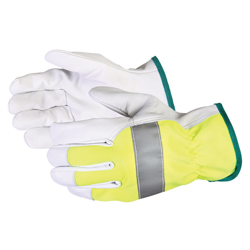 Superior Glove Works Ltd. 378GAHVB-S Gants de conducteur haute visibilit&eacute; avec bandes r&eacute;fl&eacute;chissantes Endura, Petit, Paume en Cuir fleur de ch&egrave;vre