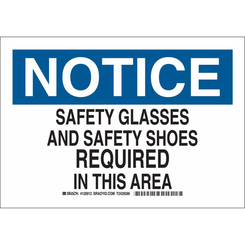 Brady 128915 "Safety Glasses & Safety Shoes Required" Sign, 10" x 14", Polyester, English