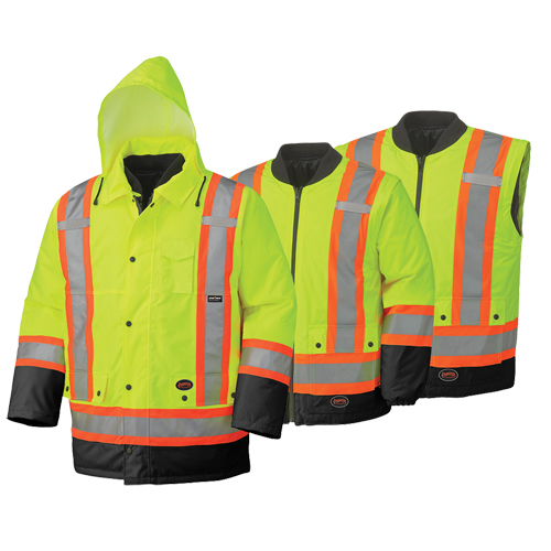 Pioneer V1120161-S 5021BB 6-in-1 Parka, High Visibility Lime-Yellow, Small