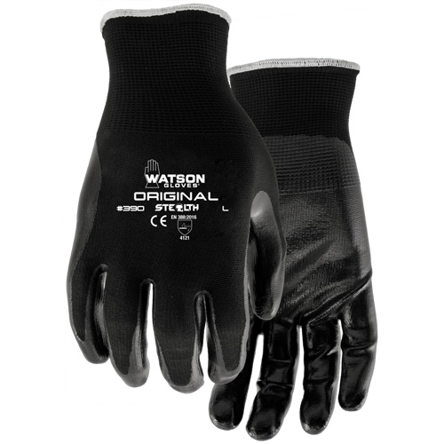 Watson Gloves 390-L Stealth Original Coated Gloves, 9/Large, Nitrile Coating, 13 Gauge, Nylon Shell