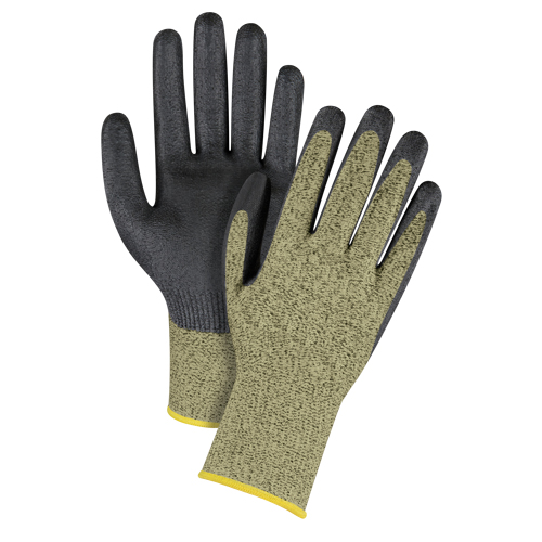 Produits de sécurité Zenith SGF149 Gants &eacute;lastiques sans coutures r&eacute;sistants &agrave; la coupe noir & jaune, Taille 2T-Grand/11, Calibre 13, Rev&ecirc;tement Mousse de nitrile, Enveloppe en Aramide, ASTM ANSI niveau A6