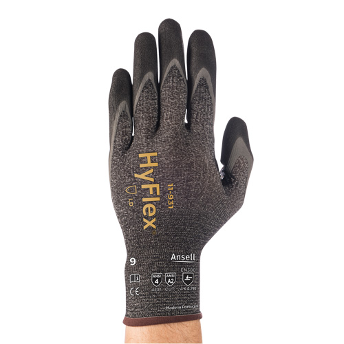 Ansell 11931100 Gants l&eacute;gers &agrave; paume tremp&eacute;e Hyflex 11-931, Taille T-Grand/10, Calibre 18, Rev&ecirc;tement Mousse de nitrile, Enveloppe en Dyneema, ASTM ANSI niveau A2/EN 388 niveau B