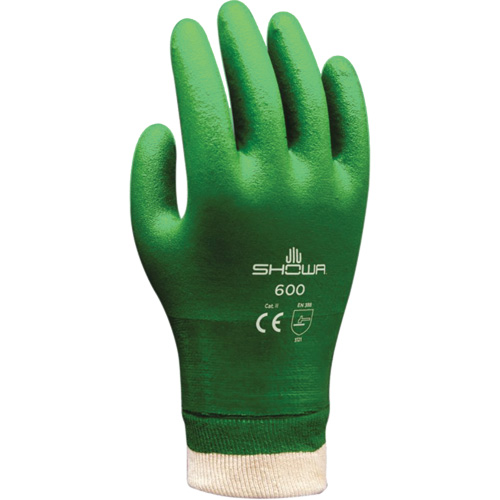 Showa 600M-08 Atlas 600 Coated Gloves, Size Medium/8, 9" L, PVC, Cotton Inner Lining, 53-mil