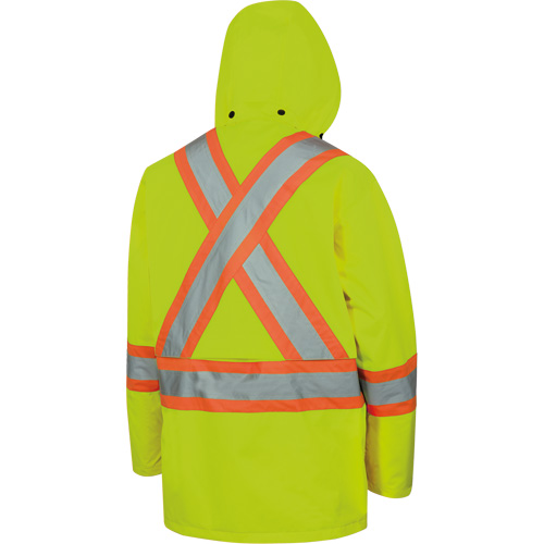 Pioneer V1090160-2XL 5596 Veste de s&eacute;curit&eacute; haute visibilit&eacute; imperm&eacute;able et l&eacute;g&egrave;re avec capuchon d&eacute;tachable, Polyester, Jaune lime haute visibilit&eacute;, 2T-Grand