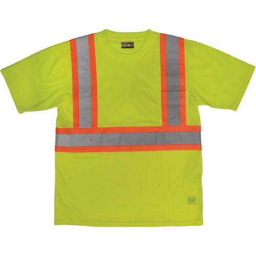 Tough Duck S39211-FLGR-L Short-Sleeved Safety T-Shirt with Pocket, Polyester, Large, High Visibility Lime-Yellow