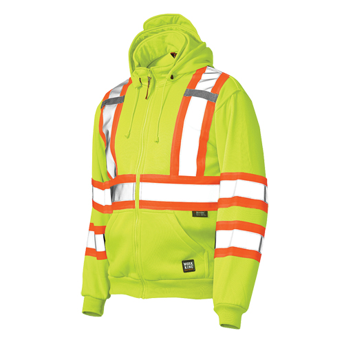 Tough Duck S49411-FLGR-M Zip Front Safety Fleece Hoodie, Polyester, High Visibility Lime-Yellow, Medium