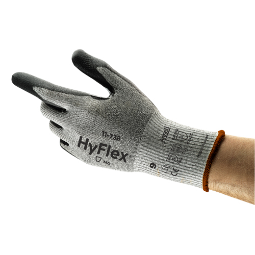 Ansell 11738060 HyFlex&reg; 11-738 Gloves, 6/X-Small, 13 Gauge, Nitrile/Polyurethane Coated, ASTM ANSI Level A4/EN 388 Level C