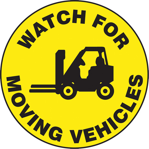 Accuform NMC MFS743 Panneau de plancher  Watch For Moving Vehicles  Slip-Gard, Adh&eacute;sif, Anglais avec pictogramme