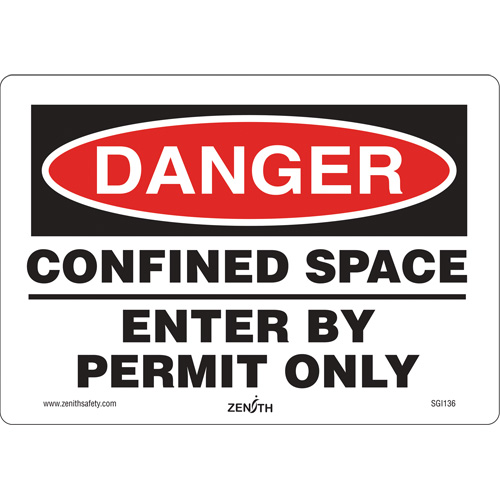Zenith Safety Products SGI136 Danger Confined Space Safety Sign, 7" x 10", Vinyl, English