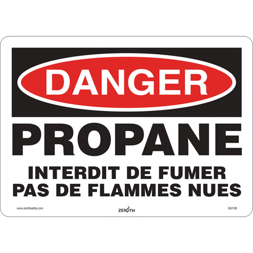 Produits de sécurité Zenith SGI138 Enseigne de s&eacute;curit&eacute; Danger Propane, 10" x 14", Vinyle, Français