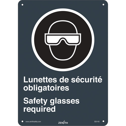 Produits de sécurité Zenith SGI143 Enseigne de s&eacute;curit&eacute; conforme &agrave; la CSA - Lunettes de S&eacute;curit&eacute; / Safety Glasses, 14" x 10", Plastique, Bilingue avec pictogramme