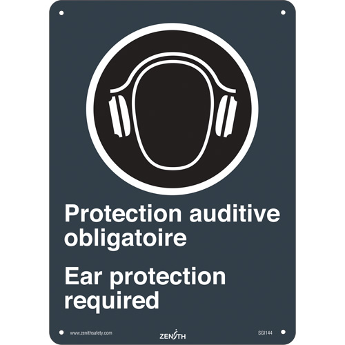 Zenith Safety Products SGI144 Ear Protection / Protection Auditive CSA Standard Safety Sign, 14" x 10", Plastic, Bilingual with Pictogram