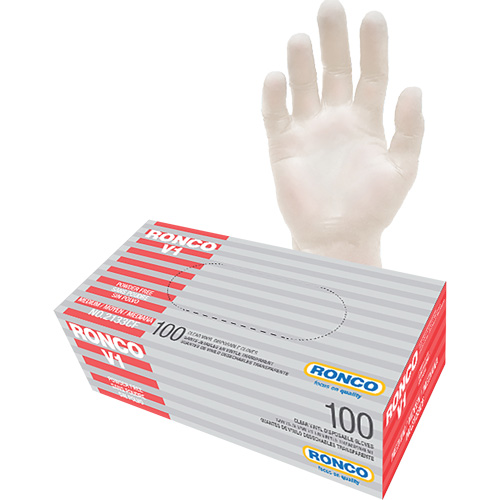 Ronco 2133CF Disposable Gloves, Medium, Vinyl, 3-mil, Powder-Free, Clear