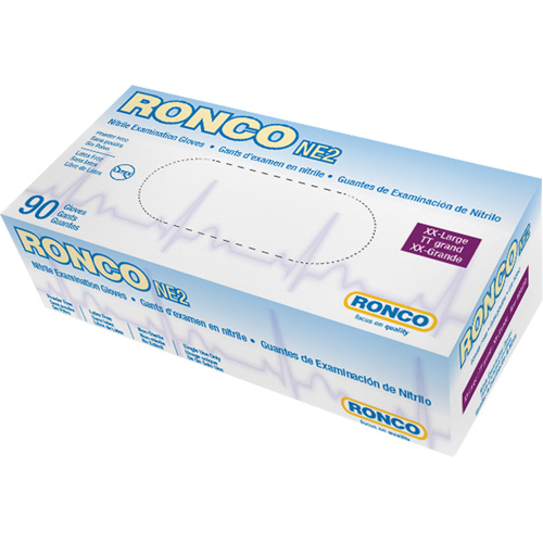 Ronco 945XX Gants jetables, 2T-Grand, Nitrile, 4 mils, Sans poudre, Bleu