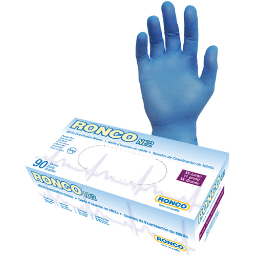 Ronco 945XX Gants jetables, 2T-Grand, Nitrile, 4 mils, Sans poudre, Bleu