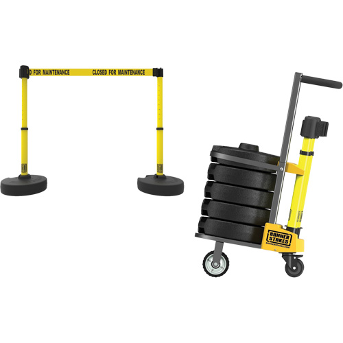 Banner Stakes PL4007 PLUS Barrier Post Cart Kit, 75' L, Metal, Yellow